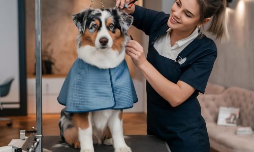female-is-grooming-trimming-australian-shepherd-salon-min